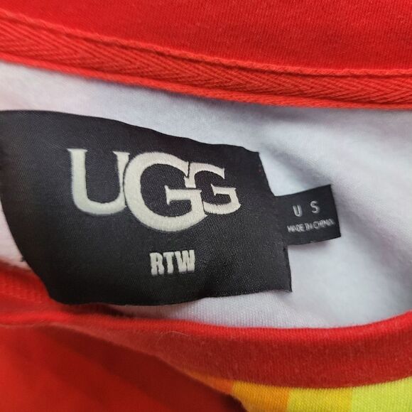 UGG Love Rainbow Striped T-Shirt SZ S Pride Multicolor Short Sleeve Cotton - Picture 10 of 10